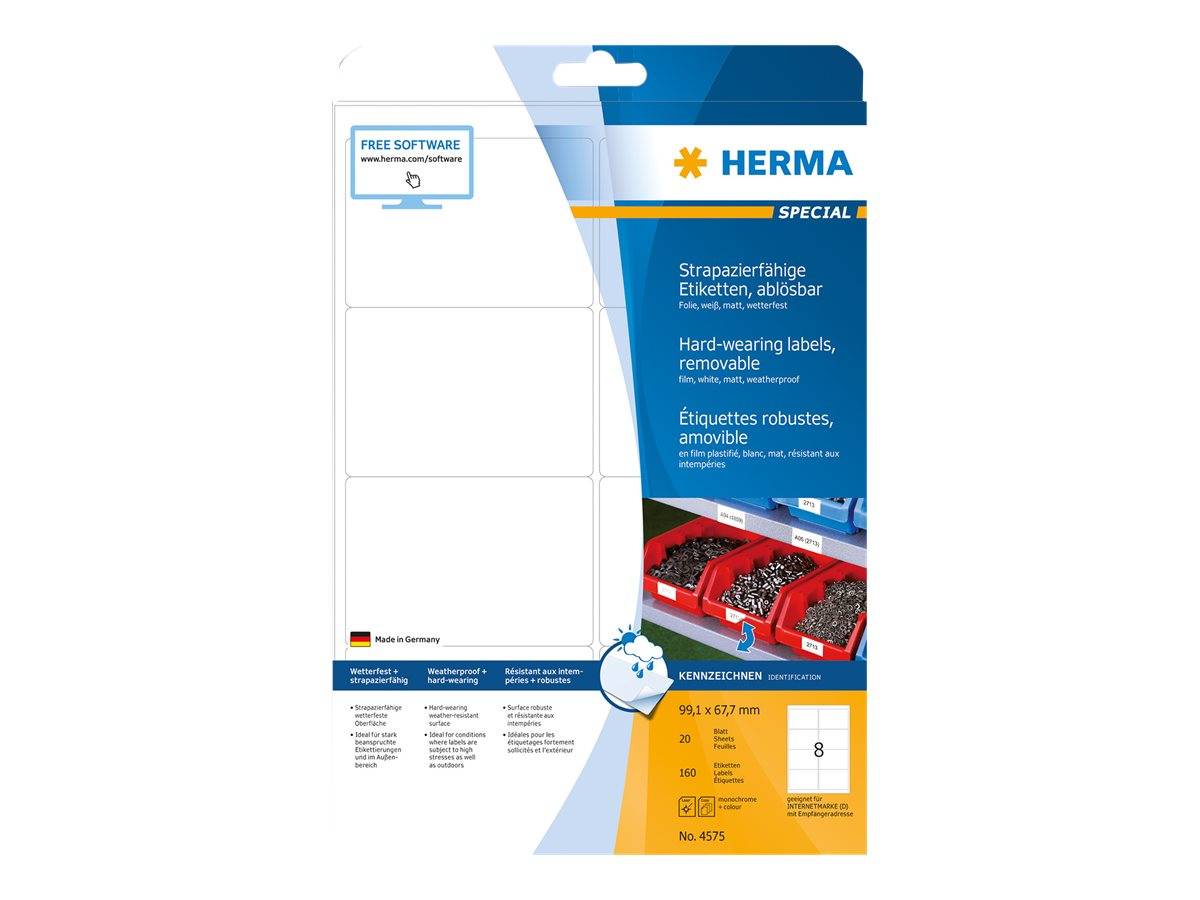 HERMA Folien-Etiketten A4 99.1x67mm   weiß ablösbar   160St. von Herma
