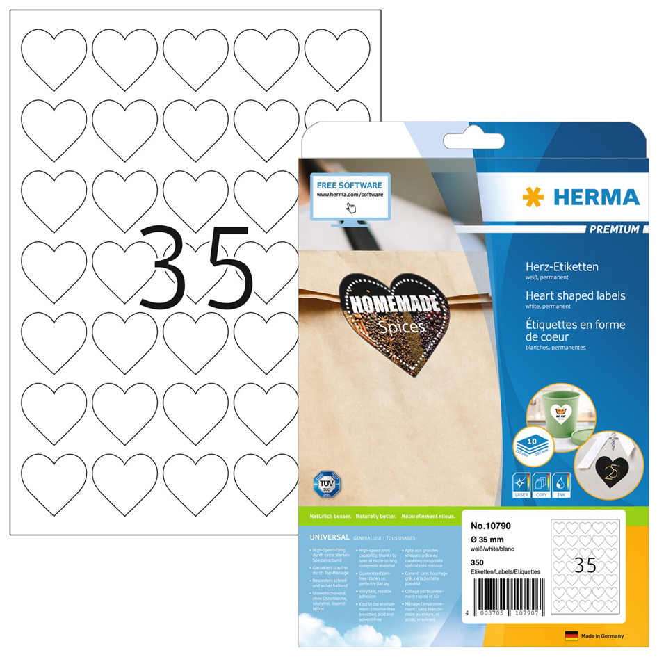 HERMA Herz-Etiketten, Durchmesser: 35 mm, weiß von Herma