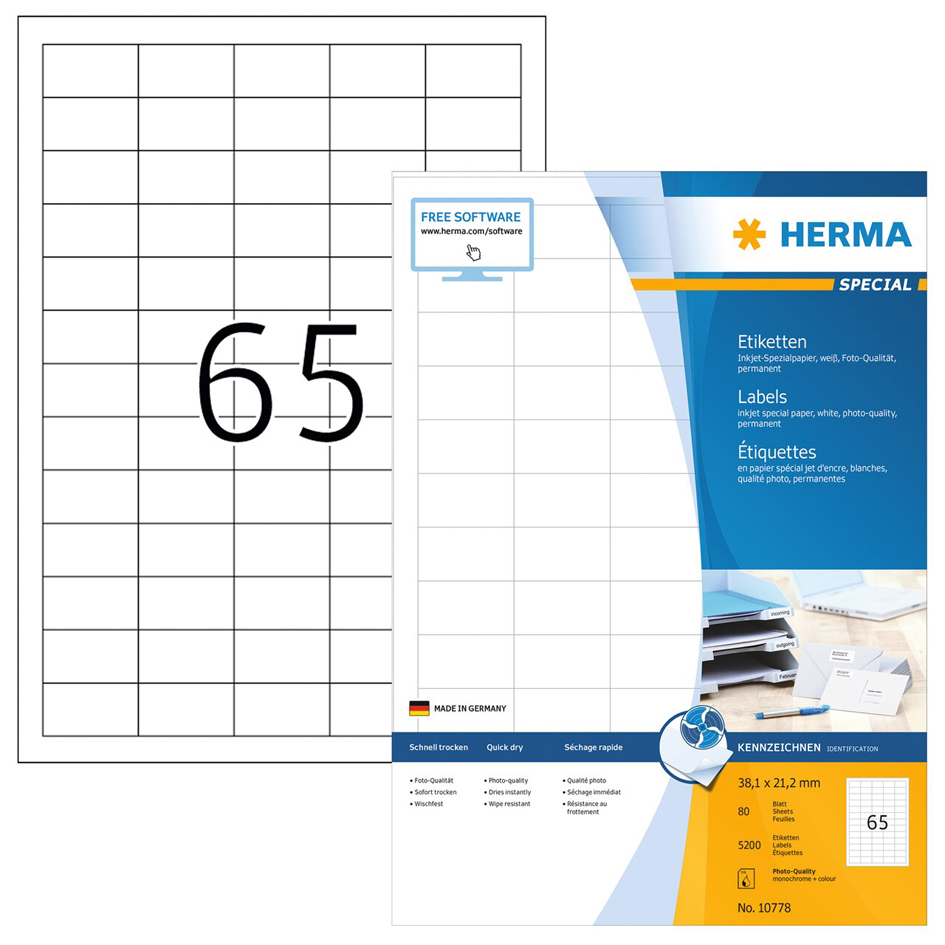 HERMA Inkjet-Etiketten, 210 x 297 mm, weiß von Herma