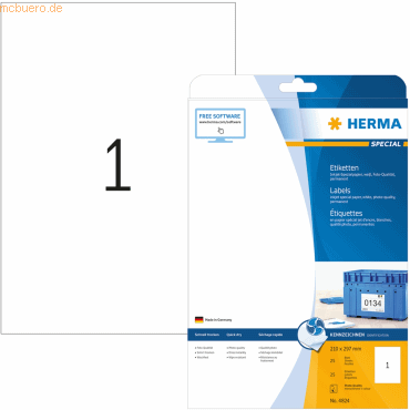 HERMA Inkjet-Etiketten weiß 210x297mm Special A4 VE=25 Stück HERMA Inkjet-Etiketten weiß 210x297mm Special A4 VE=25 Stück von Herma