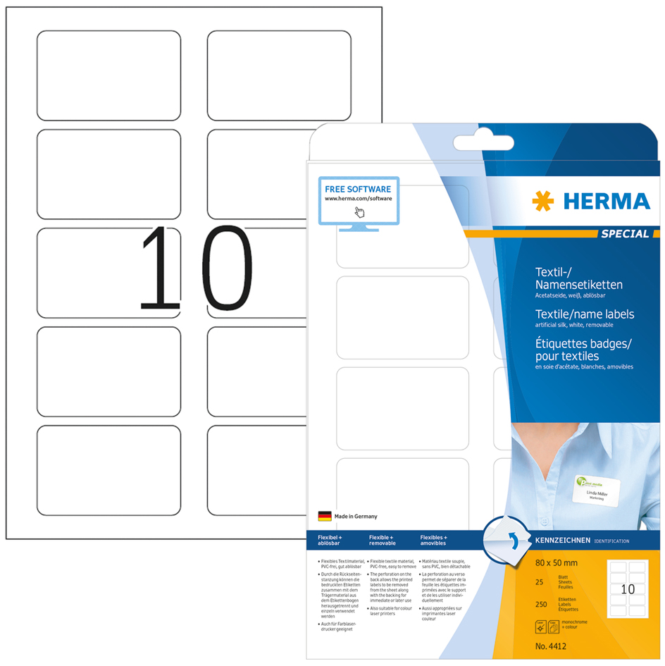 HERMA Namens-Etiketten SPECIAL, 80,0 x 50,0 mm, weiß von Herma