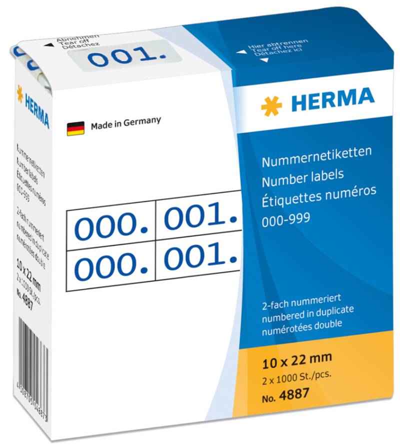 HERMA Nummern-Etiketten 0-999, 10 x 22 mm, rot, doppelt von Herma