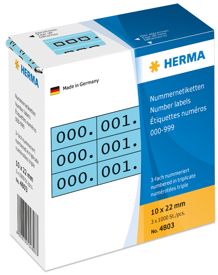 HERMA Nummern-Etiketten 0-999, 10 x 22 mm, schwarz, dreifach von Herma