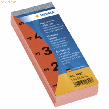 HERMA Nummernblock selbstklebend 1-500 rot 28x56mm VE=500 Stück HERMA Nummernblock selbstklebend 1-500 rot 28x56mm VE=500 Stück von Herma