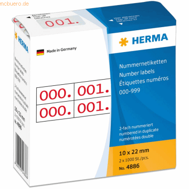 HERMA Nummernetiketten doppelt selbstklebend Aufdruck rot VE=1000 Numm von Herma