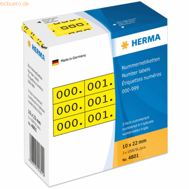 HERMA Nummernetiketten dreifach selbstklebend gelb/schwarz VE=3x1000 S von Herma
