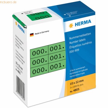 HERMA Nummernetiketten dreifach selbstklebend grün/schwarz VE=3x1000 S von Herma