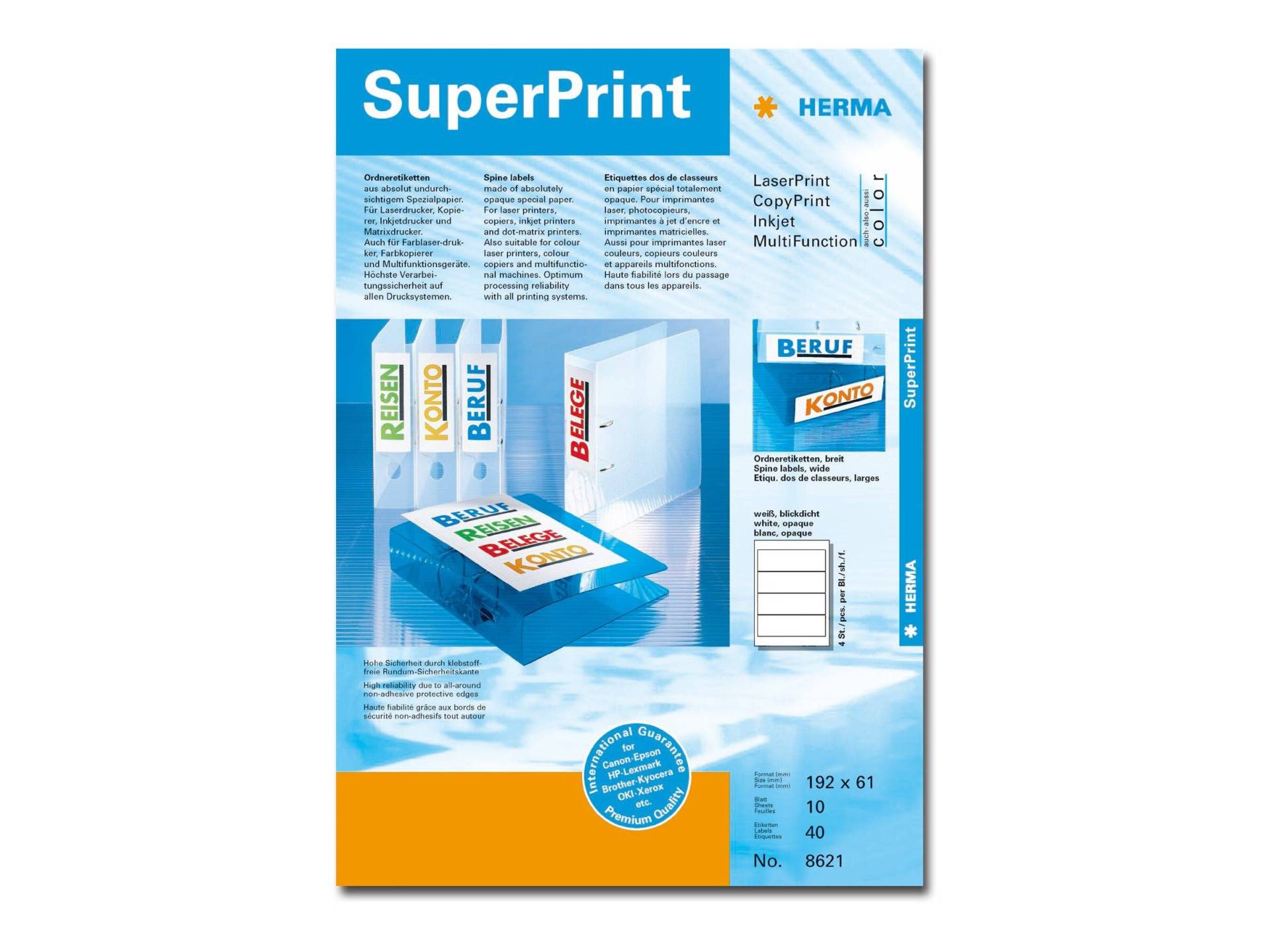 HERMA Ordneretiketten A4 weiß 192x61 mm Papier opak 40 St. HERMA Ordneretiketten A4 weiß 192x61 mm Papier opak 40 St. von Herma