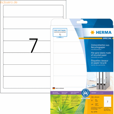 HERMA Ordneretiketten Recyclingpapier A4 192x38mm weiß VE=20 Blatt/140 von Herma