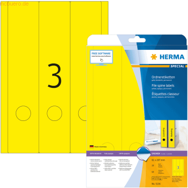 HERMA Ordneretiketten gelb 61x297mm Special A4 VE=60 Stück von Herma