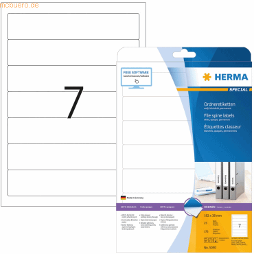 HERMA Ordneretiketten weiß 192x38mm Special A4 VE=175 Stück HERMA Ordneretiketten weiß 192x38mm Special A4 VE=175 Stück von Herma