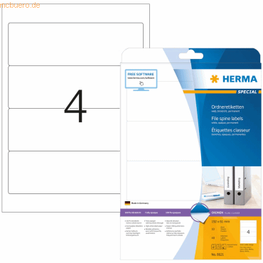 HERMA Ordneretiketten weiß 192x61mm Special A4 VE=40 Stück HERMA Ordneretiketten weiß 192x61mm Special A4 VE=40 Stück von Herma