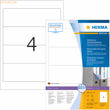 HERMA Ordneretiketten weiß Movables/ablösbar 192x61mm Special A4 VE=40 HERMA Ordneretiketten weiß Movables/ablösbar 192x61mm Special A4 VE=40 von Herma