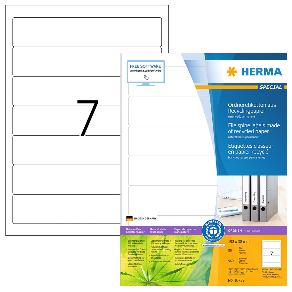 HERMA Ordnerrücken-Etiketten Recycling, 192 x 38 mm, 20 Bl. von Herma