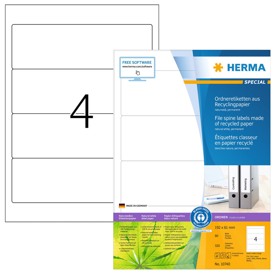 HERMA Ordnerrücken-Etiketten Recycling, 192 x 61 mm, 20 Bl. von Herma