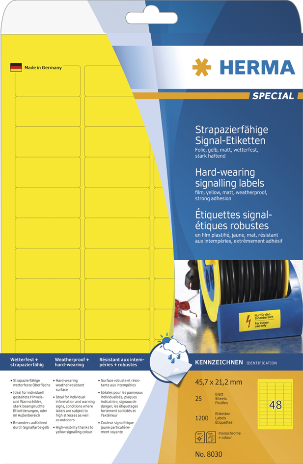 HERMA Signal-Etiketten SPECIAL, 210 x 297 mm, gelb von Herma