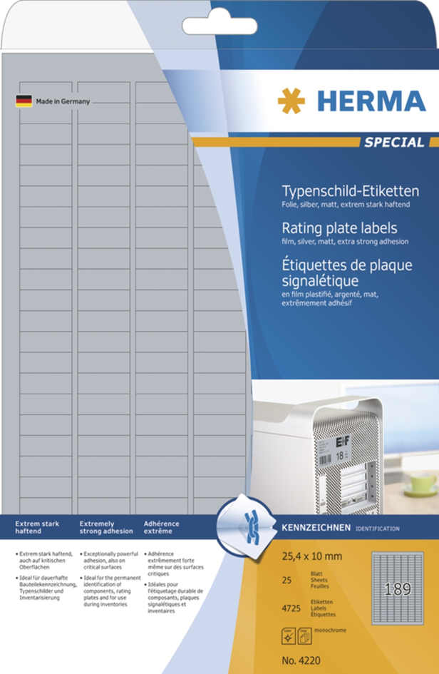 HERMA Typenschild-Etiketten SPECIAL, 25,4 x 10 mm, silber HERMA Typenschild-Etiketten SPECIAL, 25,4 x 10 mm, silber von Herma