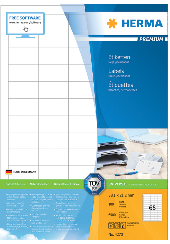 HERMA Universal-Etiketten PREMIUM, 105 x 144 mm, weiß von Herma