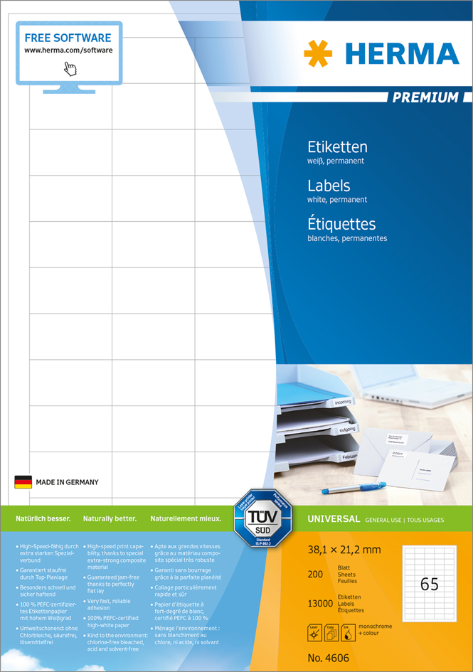 HERMA Universal-Etiketten PREMIUM, 105 x 37 mm, weiß von Herma