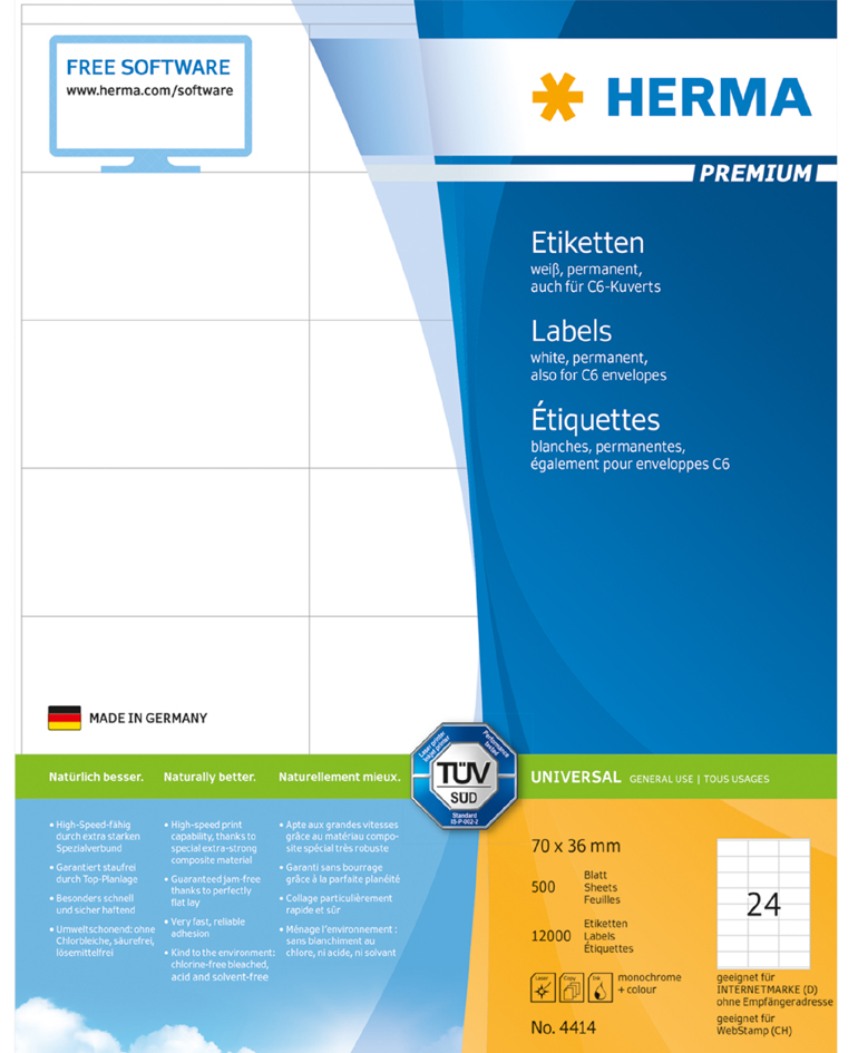 HERMA Universal-Etiketten PREMIUM, 105 x 42 mm, weiß von Herma