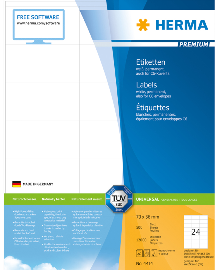 HERMA Universal-Etiketten PREMIUM, 105 x 48 mm, weiß von Herma