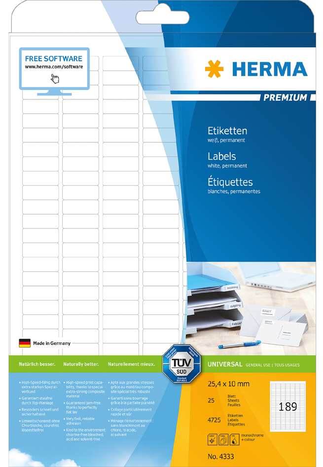 HERMA Universal-Etiketten PREMIUM, 97,0 x 42,3 mm, weiß von Herma