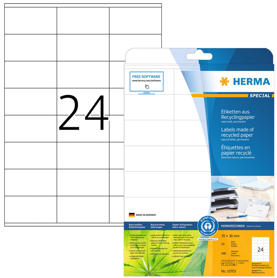 HERMA Universal-Etiketten Recycling, 210 x 297 mm, 20 Blatt von Herma