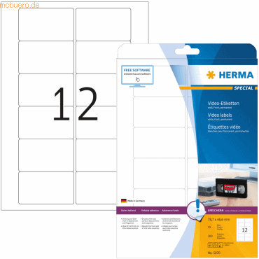 HERMA Video-Etiketten (Front) weiß 78,7x46,6mm Special A4 von Herma