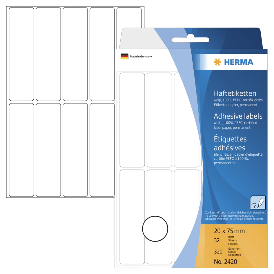 HERMA Vielzweck-Etiketten, 32 x 82 mm, weiß, Großpackung von Herma