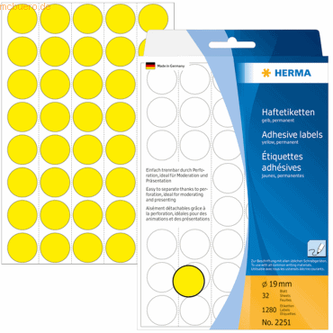 HERMA Vielzweck-Etiketten 19mm gelb VE=1280 Stück von Herma