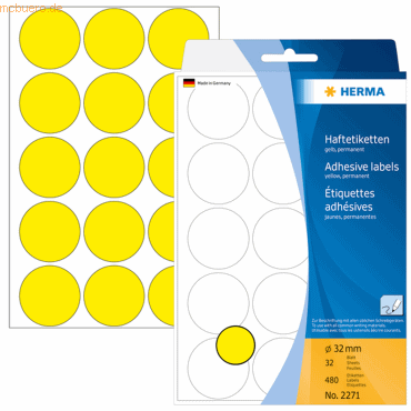 HERMA Vielzweck-Etiketten 32mm gelb VE=480 Stück HERMA Vielzweck-Etiketten 32mm gelb VE=480 Stück von Herma