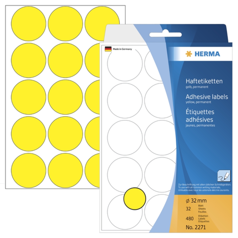 HERMA Vielzwecketiketten gelb 32 mm rund Papier 480 St. HERMA Vielzwecketiketten gelb 32 mm rund Papier 480 St. von Herma