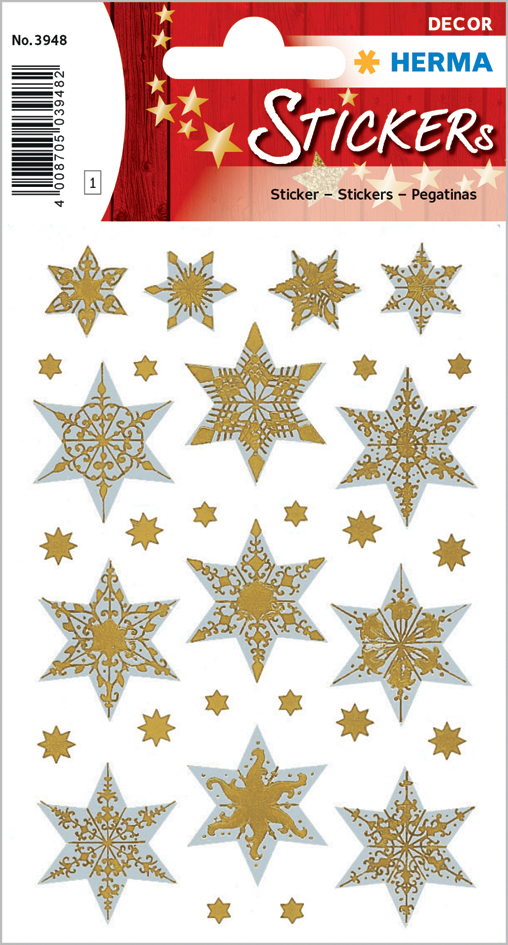 HERMA Weihnachts-Sticker DECOR , Sterne, , gold, Reliefprägung von Herma