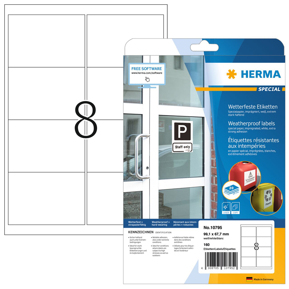 HERMA Wetterfeste Etiketten aus Spezialpapier, 66 x 33,8 mm von Herma