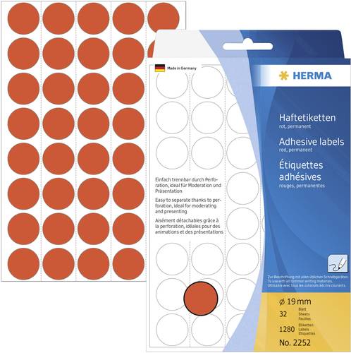 Herma 2252 Markierungspunkte Etiketten Ø 19mm Rot 1280 St. Permanent haftend Papier von Herma