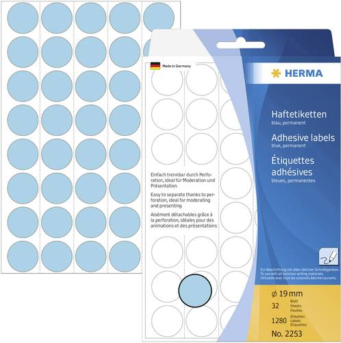 Herma 2253 Markierungspunkte Etiketten Ø 19mm Blau 1280 St. Permanent haftend Papier von Herma