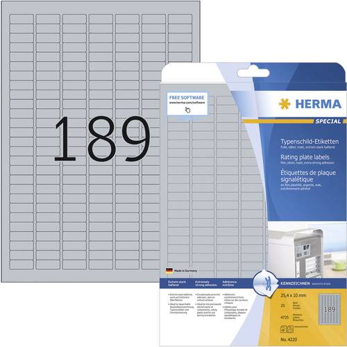 Herma 4220 Typenschild-Etiketten 25 x 10mm Polyester-Folie Silber 4725 St. Permanent haftend Laserdr Herma 4220 Typenschild-Etiketten 25 x 10mm Polyester-Folie Silber 4725 St. Permanent haftend Laserdr von Herma
