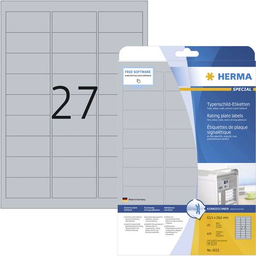 Herma 4222 Typenschild-Etiketten 63.5 x 29.6mm Polyester-Folie Silber 675 St. Permanent haftend Lase von Herma