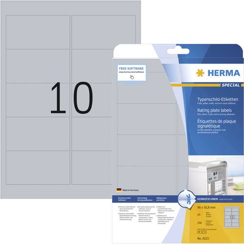 Herma 4223 Typenschild-Etiketten 96 x 50.8mm Polyester-Folie Silber 250 St. Permanent haftend Laserd von Herma