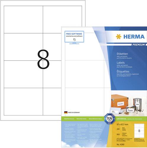 Herma 4280 Universal-Etiketten 97 x 67.7mm Papier Weiß 800 St. Permanent haftend Tintenstrahldrucke Herma 4280 Universal-Etiketten 97 x 67.7mm Papier Weiß 800 St. Permanent haftend Tintenstrahldrucke von Herma