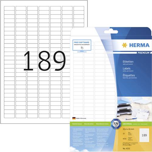 Herma 4333 Universal-Etiketten 25.4 x 10mm Papier Weiß 4725 St. Permanent haftend Tintenstrahldruck von Herma