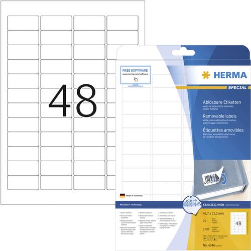 Herma 4346 Universal-Etiketten 45.7 x 21.2mm Papier Weiß 1200 St. Wiederablösbar Tintenstrahldruck von Herma