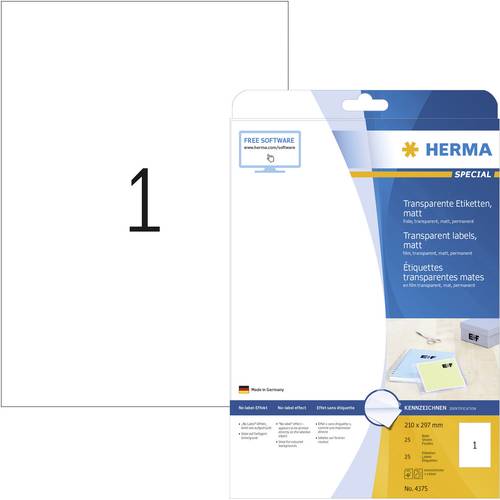 Herma 4375 Folien-Etiketten 210 x 297mm Polyester-Folie Transparent 25 St. Permanent haftend Farblas von Herma