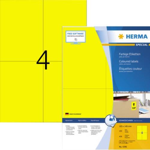Herma 4396 Universal-Etiketten 105 x 148mm Papier Gelb 400 St. Permanent haftend Tintenstrahldrucker von Herma