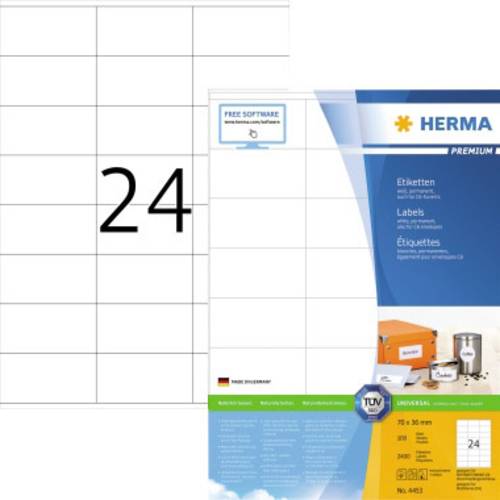 Herma 4453 Universal-Etiketten 70 x 36mm Papier Weiß 2400 St. Permanent haftend Tintenstrahldrucker von Herma