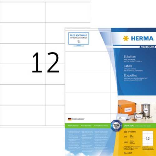 Herma 4457 Universal-Etiketten 105 x 48mm Papier Weiß 1200 St. Permanent haftend Tintenstrahldrucke von Herma
