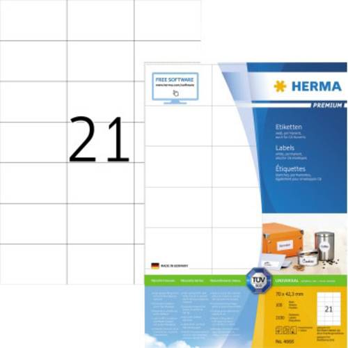 Herma 4668 Universal-Etiketten 70 x 42.3mm Papier Weiß 2100 St. Permanent haftend Tintenstrahldruck von Herma