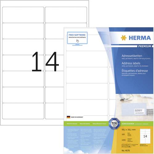 Herma 4678 Adress-Etiketten 99.1 x 38.1mm Papier Weiß 1400 St. Permanent haftend Tintenstrahldrucke von Herma