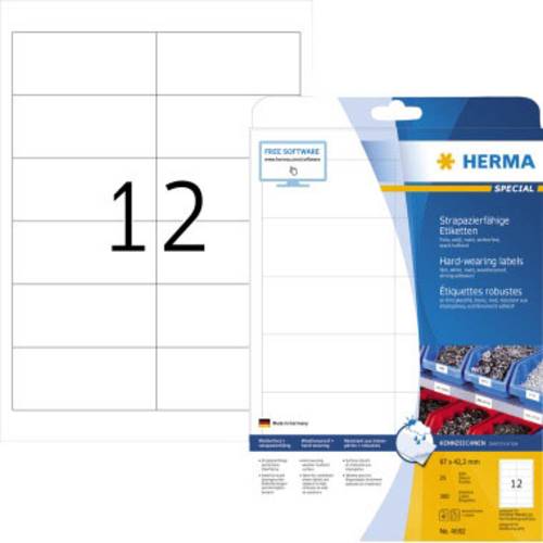 Herma 4692 Folien-Etiketten 97 x 42.3mm Polyester-Folie Weiß 300 St. Extra stark haftend Laserdruck von Herma