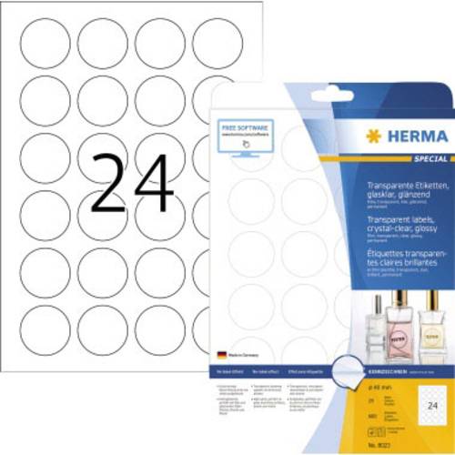 Herma 8023 Folien-Etiketten Ø 40mm Folie, glänzend Transparent 600 St. Permanent haftend Laserdruc von Herma